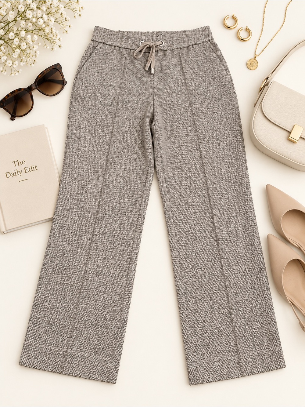 Maison d’Amélie Paris Pull On Trouser Pants Size 10 Taupe Micro Print